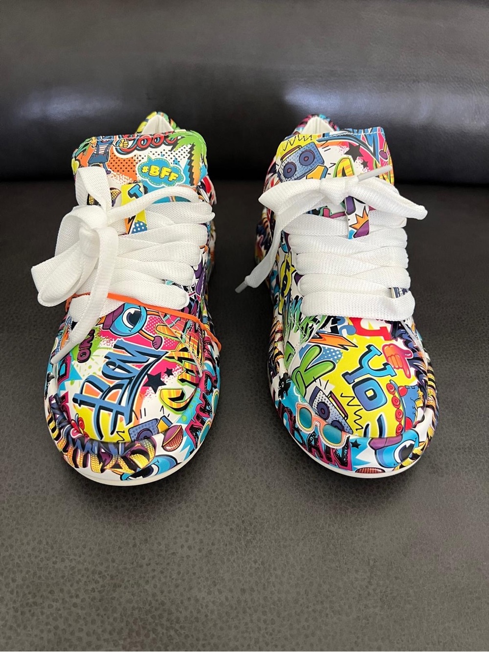 Unisex Colorful Graffiti High-Top Sneakers - White Laces